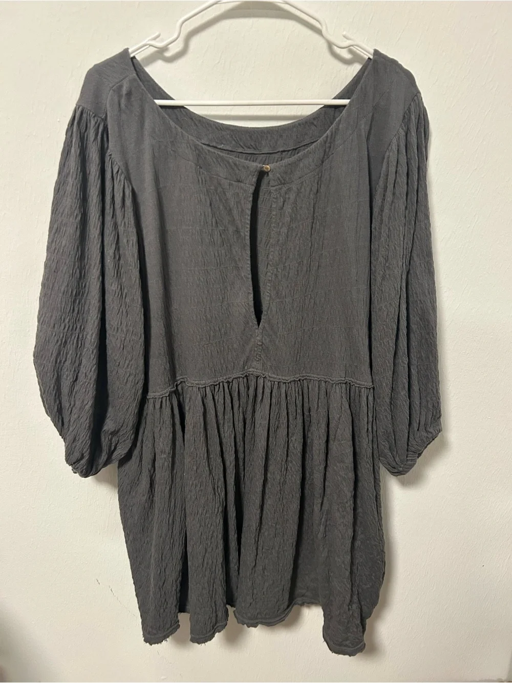Free People Charcoal Gray Tunic with Puff Sleeves